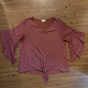 Mauve Bell Sleeve Top with Front Tie